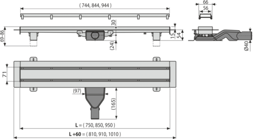 ALCA (Alcaplast) APZ13-DOUBLE6 Fit and Go 95 cm zuhanyfolyóka, forgatható rács APZ13-DOUBLE6-950