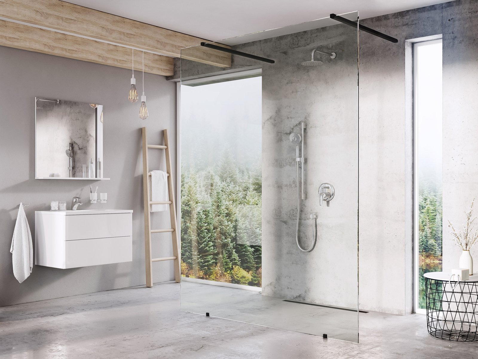 Ravak Free 130 cm Walk-In zuhanyfal Transparent üveggel, fekete GW9FJ030SZ1