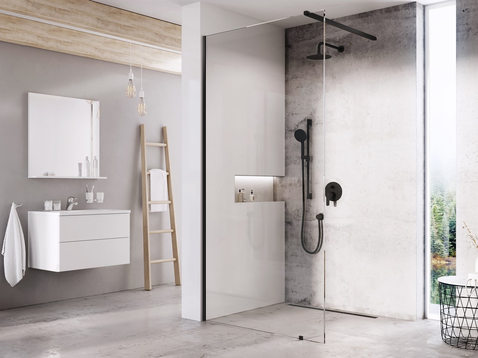 Ravak Wall 110 cm Walk-In zuhanyfal Transparent üveggel, fekete GW9WD030SZ1