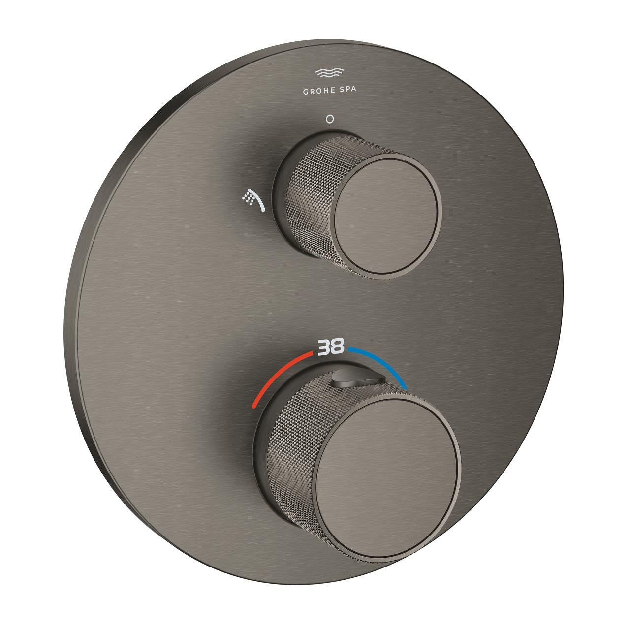 Grohe Atrio Private Collection termosztatikus zuhanycsaptelep 2 kimenethez, beépített elzáró/váltó szeleppel, gombbal, brushed hard graphite 24396AL0