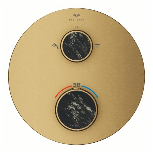 Grohe Atrio Private Collection termosztatikus zuhanycsaptelep 2 kimenethez, beépített elzáró/váltó szeleppel, gombbal, brushed cool sunrise 24396GN0