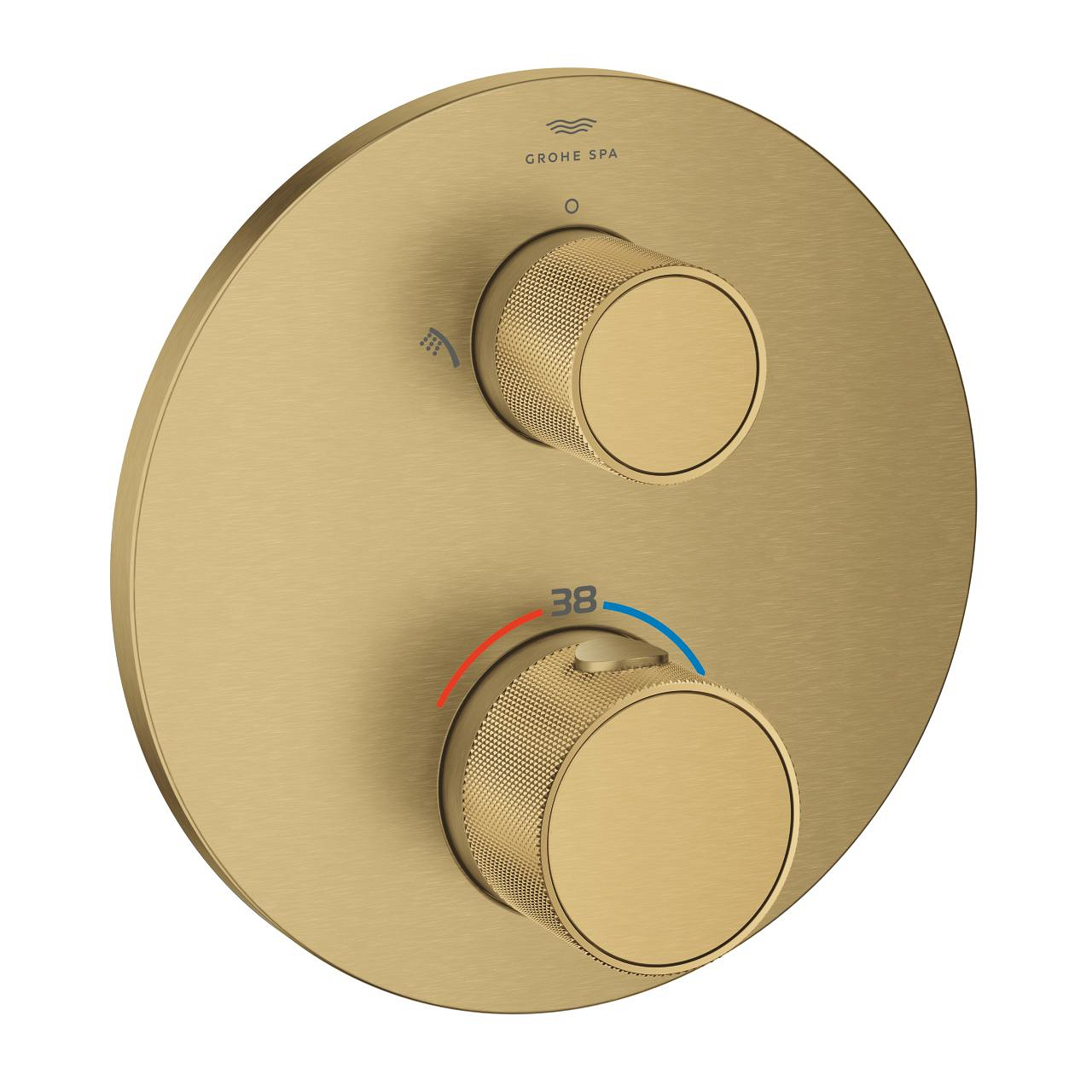 Grohe Atrio Private Collection termosztatikus zuhanycsaptelep 2 kimenethez, beépített elzáró/váltó szeleppel, gombbal, brushed cool sunrise 24396GN0
