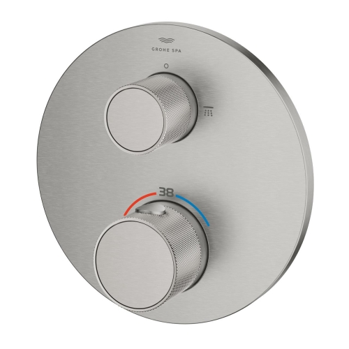 Grohe Atrio Private Collection termosztatikus zuhanycsaptelep 2 kimenethez, beépített elzáró/váltó szeleppel, gombbal, supersteel 24396DC0