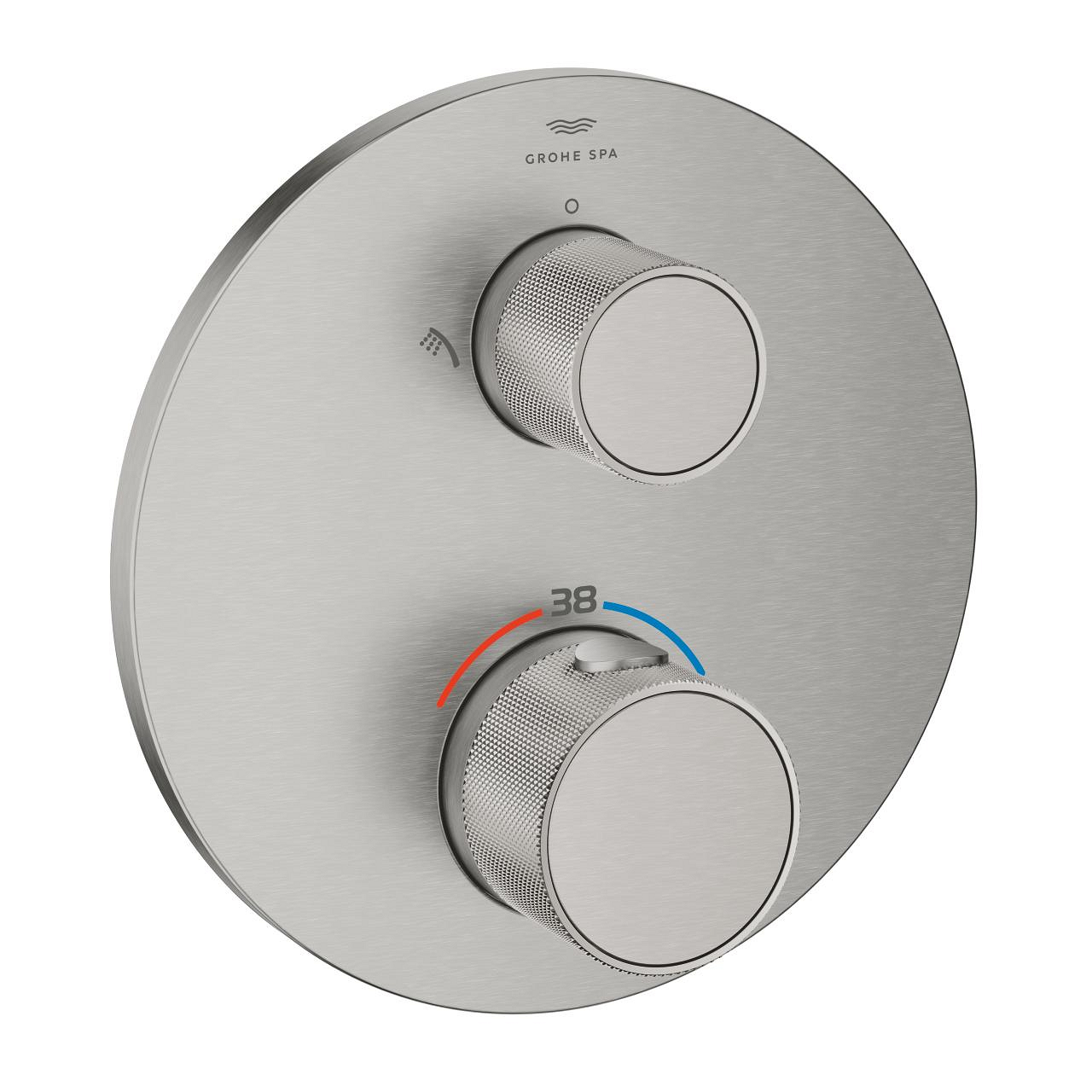 Grohe Atrio Private Collection termosztatikus zuhanycsaptelep 2 kimenethez, beépített elzáró/váltó szeleppel, gombbal, supersteel 24396DC0