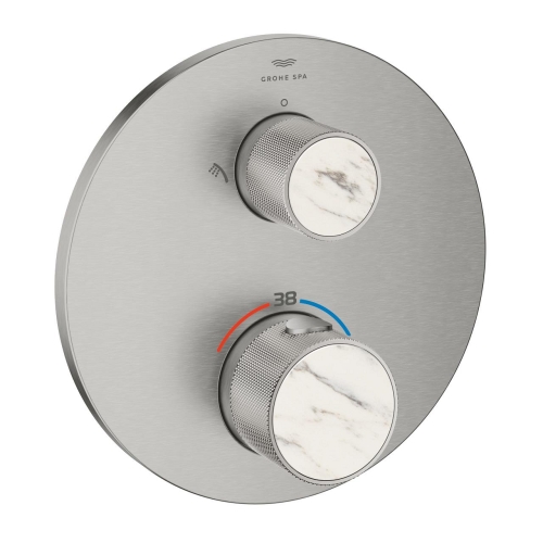 Grohe Atrio Private Collection termosztatikus zuhanycsaptelep 2 kimenethez, beépített elzáró/váltó szeleppel, gombbal, supersteel 24396DC0