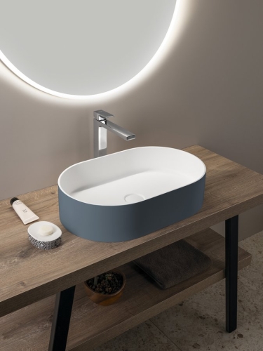 Sapho THIN 55x35 cm Rockstone pultra szerelhető mosdó, matt fehér/siena WN205-42