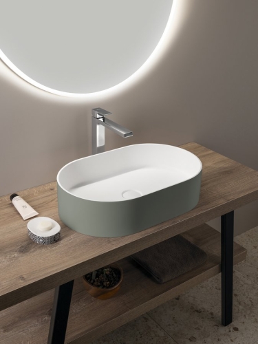 Sapho THIN 55x35 cm Rockstone pultra szerelhető mosdó, matt fehér/verde WN205-44