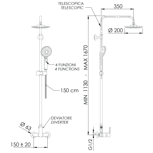 Sapho PAX zuhanyrendszer, króm XA139
