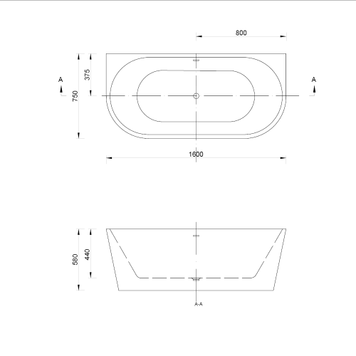 Emporia Emilia falra tolható szabadonálló kád 160x75 cm, fehér WS206-1600