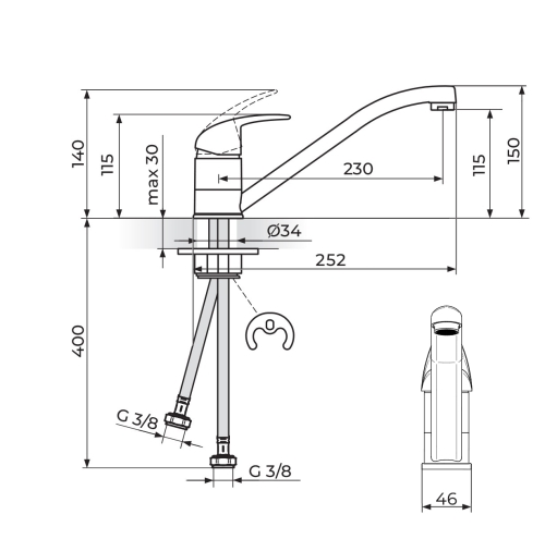 EVIDO Home 45S gránit mosogató bézs EVIDO PINGUIN álló gránit csapteleppel, bézs 105546SET