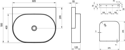 Ravak Yard 60 cm kerámia mosdó csaplyuk nélkül, Grey Green XJX08060000