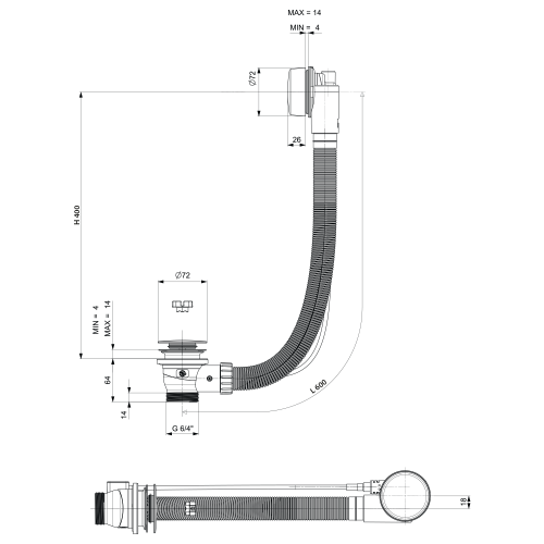 Sapho POLYSAN 60 cm bovdenes kád lefolyó, fehér 71850.10