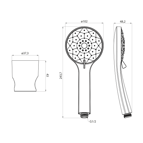 Sapho zuhanyszett 4 funkciós kézizuhannyal, matt fekete 1204-61B