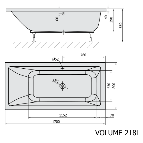 Sapho POLYSAN MIMOA 170x80 cm egyenes kád, szürke 71713.30