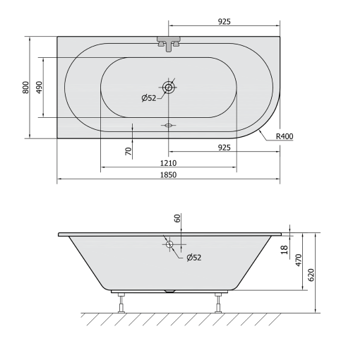 Sapho POLYSAN VIVA SLIM 185x80 cm balos aszimmetrikus kád, fehér 72099S