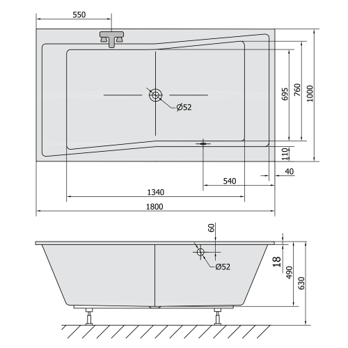 Sapho POLYSAN QUEST SLIM 180x100 cm egyenes kád, fehér 78511S