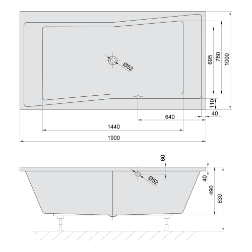 Sapho POLYSAN QUEST 190x100 cm egyenes kád, matt fehér 78531.11