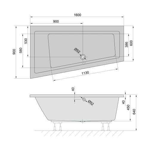 Sapho POLYSAN ANDRA 160x90 cm balos aszimmetrikus kád, elefántcsont 81521.40