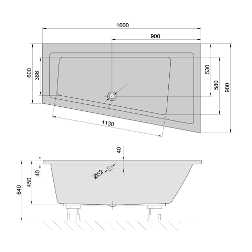 Sapho POLYSAN ANDRA 160x90 cm jobbos aszimmetrikus kád, elefántcsont 81541.40