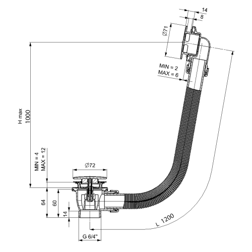Sapho POLYSAN 120 cm klik-klak kád lefolyó, matt fekete 71858.21