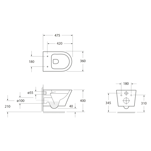 Sapho PACO SHORT RIMLESS fali WC, fehér PZ1012SH