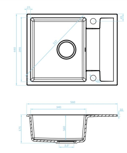 Laveo RIO MINI gránit mosogató csapteleppel, 56x44x17,5 cm bézs SBF_413RL