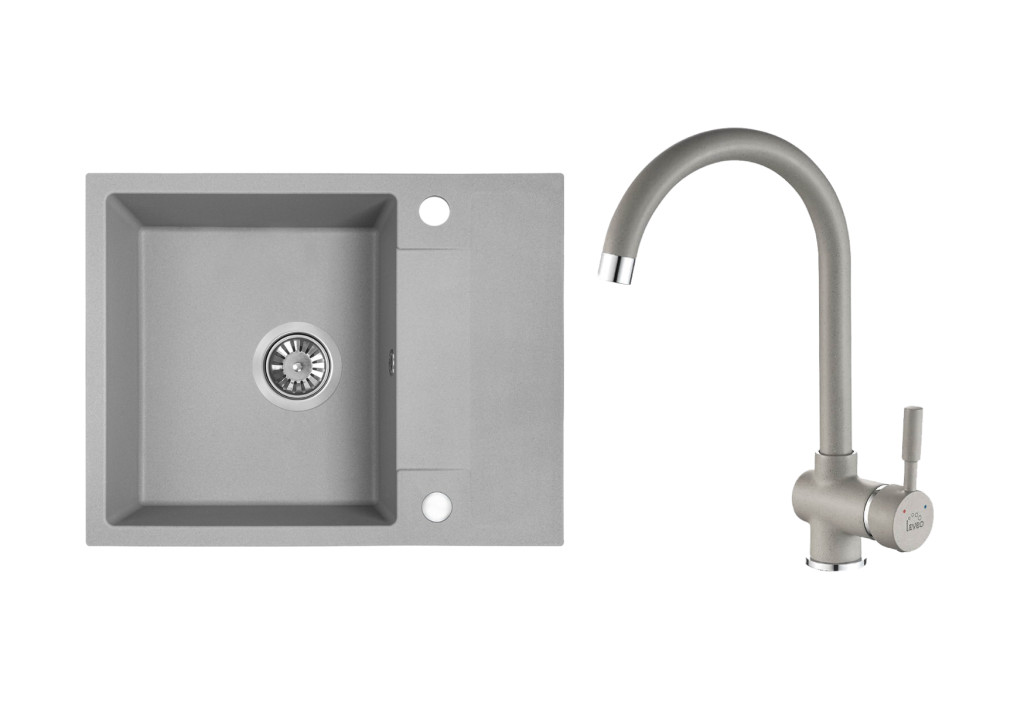 Laveo RIO MINI gránit mosogató csapteleppel, 56x44x17,5 cm szürke SBF_513RL
