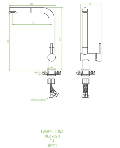 Laveo LUNA kihúzható mosogató csaptelep, króm BLZ_069D