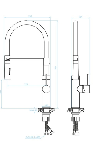 LAVEO SHIRE zuhanyfejes mosogató csaptelep rugalmas tömlővel, matt fekete / króm K. BQH_778D