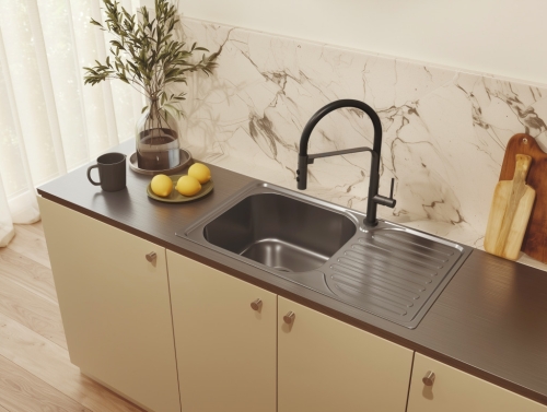 LAVEO SILUETTO rugalmas tömlős zuhanyváltós mosogató csaptelep, grafit/fekete BQU_978D