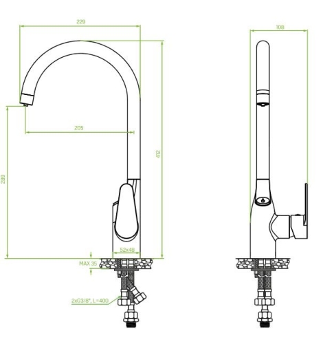 Laveo CLARO álló mosogató csaptelep víztisztító csatlakozással, matt fekete K. BAK_798D