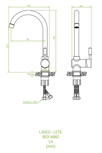 Laveo LETE álló mosogató csaptelep, szürke BQX_968D