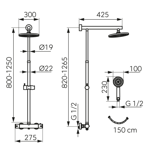 Ferro Trevi termosztátos zuhanyrendszer, gun metal NP75-TRV7U-GM