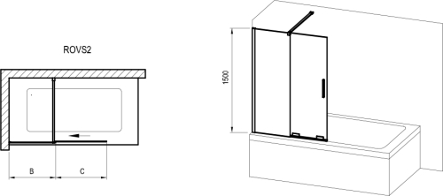 Ravak Roll 100 cm kádparaván Transparent üveggel, fekete X786A0300Z1