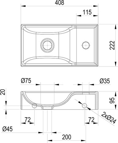 Ravak Veda Wall 40 cm balos kézmosó, antracit XJXL3240000