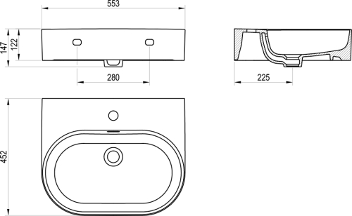 Ravak Ceramic O Slim Wall 55x45 cm fali mosdó, fehér XJX01155008