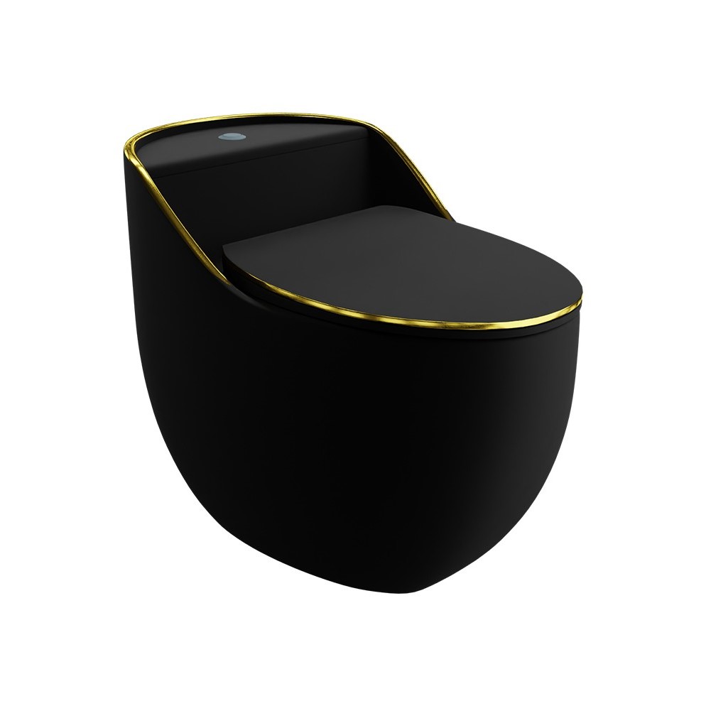 Lavita SILIA RIM Black/Gold Line monoblokkos wc Soft Close ülőkével, matt fekete, arany dekorcsíkkal 5900378332510
