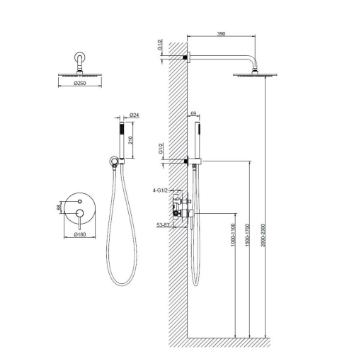 AREZZO design ASTRO falsík alatti zuhanycsaptelep, szálcsiszolt arany AR-912203BG