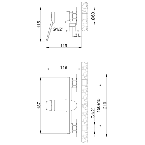 Invena ALONIA zuhanycsaptelep zuhanyszettel, fényes fekete BN-70-004-V
