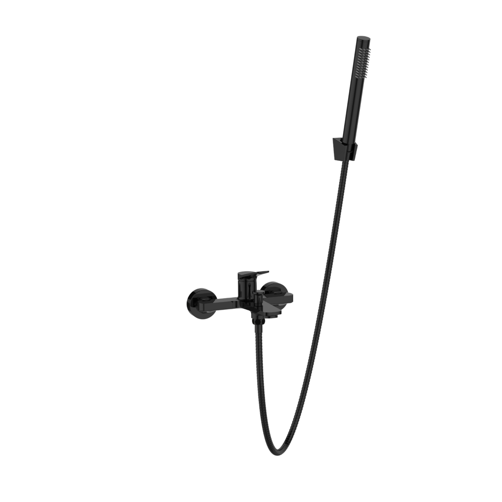 Invena ALONIA kádtöltő csaptelep zuhanyszettel, fényes fekete BW-70-004-V