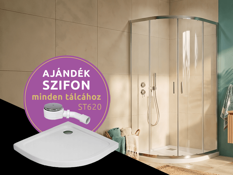 CSOMAGAKCIÓ - H2O Comfort A 90x90 cm íves zuhanykabin Nero A Slim zuhanytálcával, króm 10901