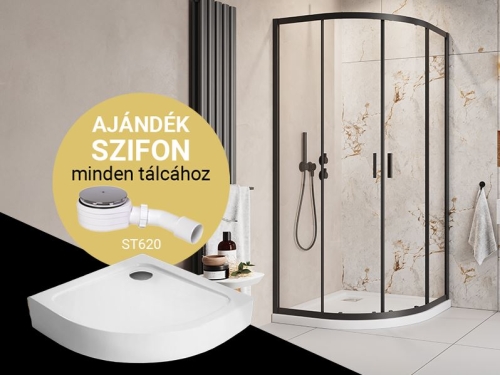 CSOMAGAKCIÓ - H2O Comfort A 90x90 cm íves zuhanykabin Nero A előlapos zuhanytálcával, matt fekete 10902