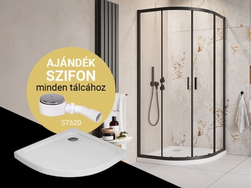 CSOMAGAKCIÓ - H2O Comfort A 90x90 cm íves zuhanykabin Nero A Slim zuhanytálcával, matt fekete 10903