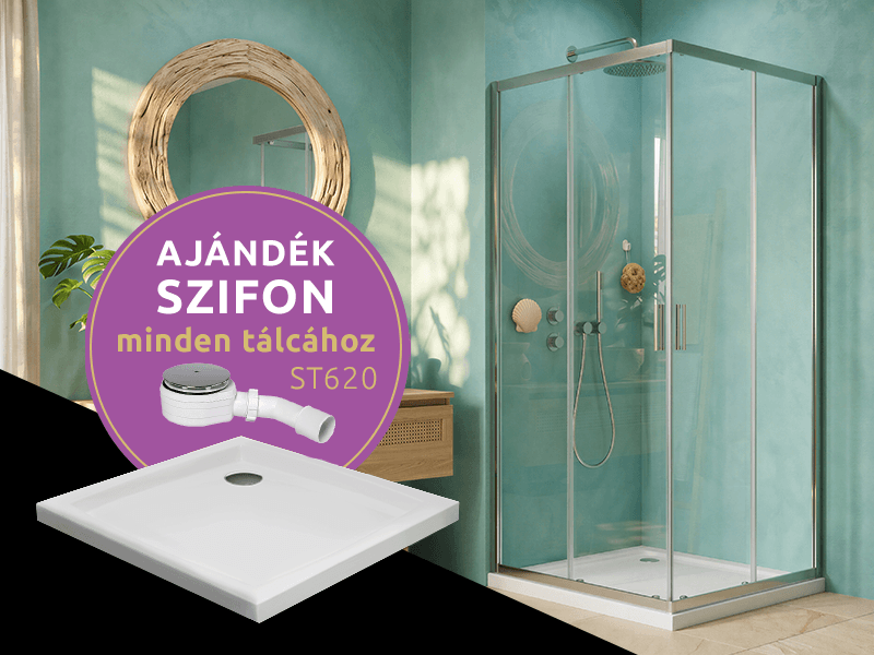 CSOMAGAKCIÓ - H2O Comfort C 90x90 cm szögletes zuhanykabin Nero C Slim zuhanytálcával, króm 10905