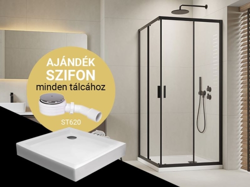 CSOMAGAKCIÓ - H2O Comfort C 90x90 cm szögletes zuhanykabin Nero C előlapos zuhanytálcával, matt fekete 10906