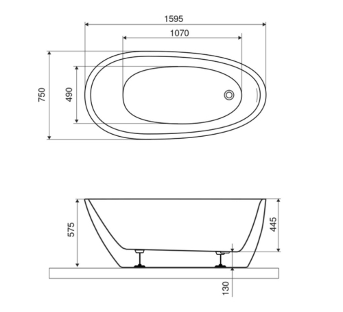 H2O ELENA 160x75 cm térben álló kád, fehér 12640