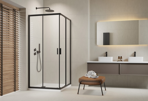 H2O Comfort Black D 100x80 cm aszimmetrikus zuhanykabin, fekete 10258010-54-01 (19675)