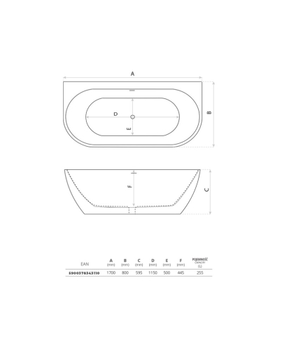 Lavita Baloa szabadonálló kád falhoz 170x80 cm, fehér 5900378343110