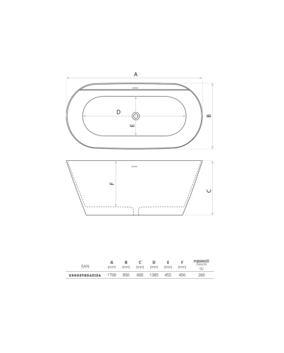 Lavita Opalia szabadonálló kád 170x85 cm, fehér 5900378343134