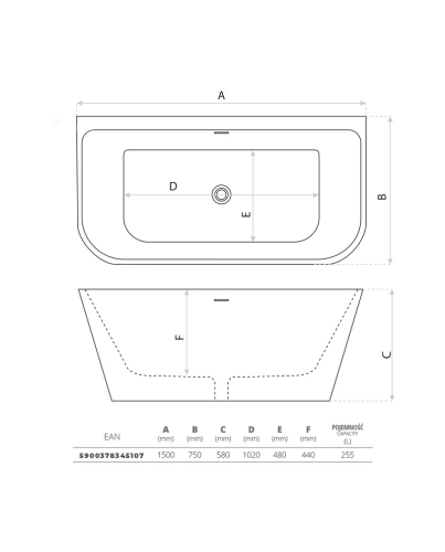 Lavita Elias szabadonálló kád falhoz 150x75 cm, fehér 5900378345107